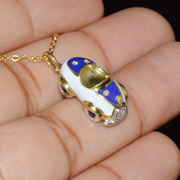 AARON BASHA NATURAL DIAMOND SAPPHIRE & ENAMEL SOLID 18K GOLD LUXURY CAR CHARM - Picture 7 of 11